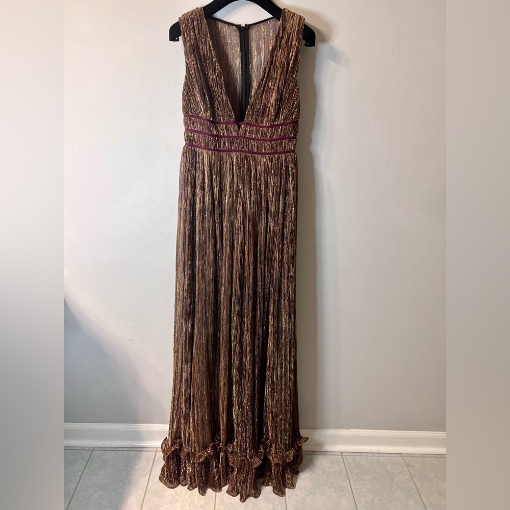 ZAC ZACPOSEN Gold and Black Sleeveless Plunge Maxi Gown
